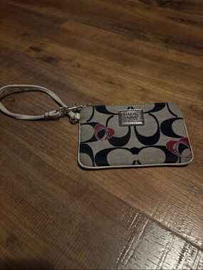 Coach Signature Heart Accent Wristlet in Beige, Black and Red